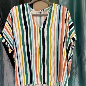 JODIFL Orange and Green Dolman Sleeve Blouse